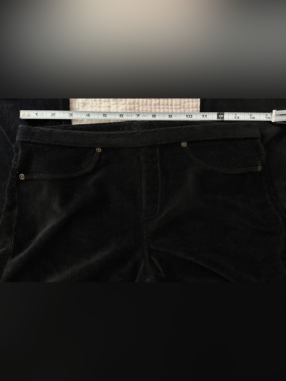 BLACK PULL-UP MOCK-CORDUROY STRETCHY PANTS - Picture 8 of 9